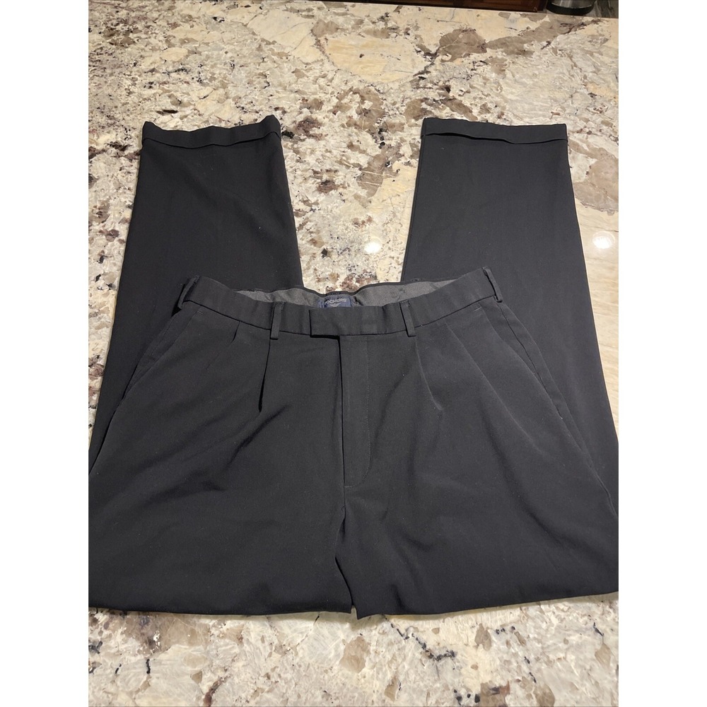 Dockers Men Black Individual Fit Waistband Dress Work Pants 34x32 Stain Defender
